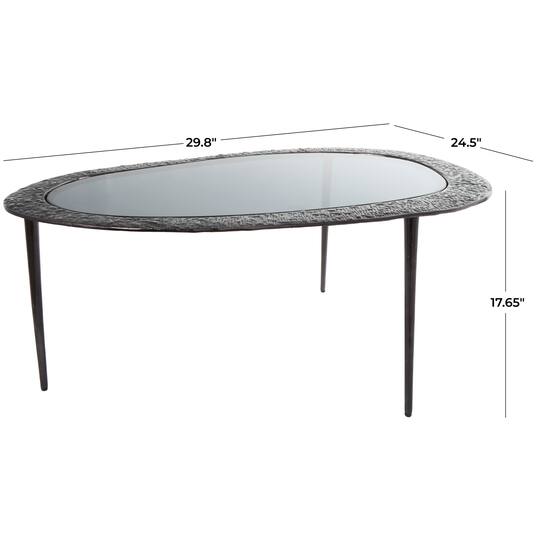 30" Black Aluminum Abstract Oval Shaped Coffee Table with Glass Top